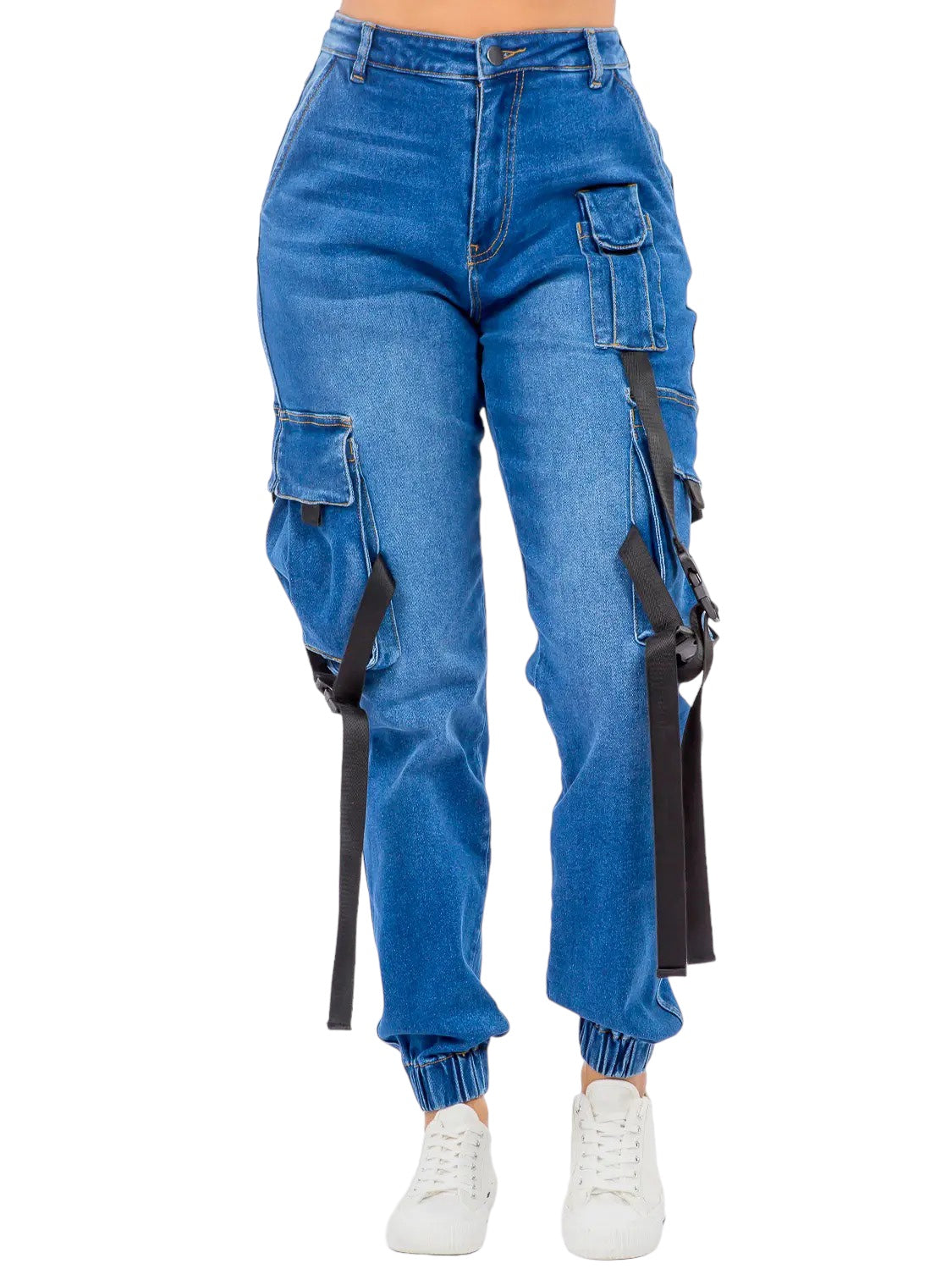 Pantalones cargo joggers de cintura alta con tirantes