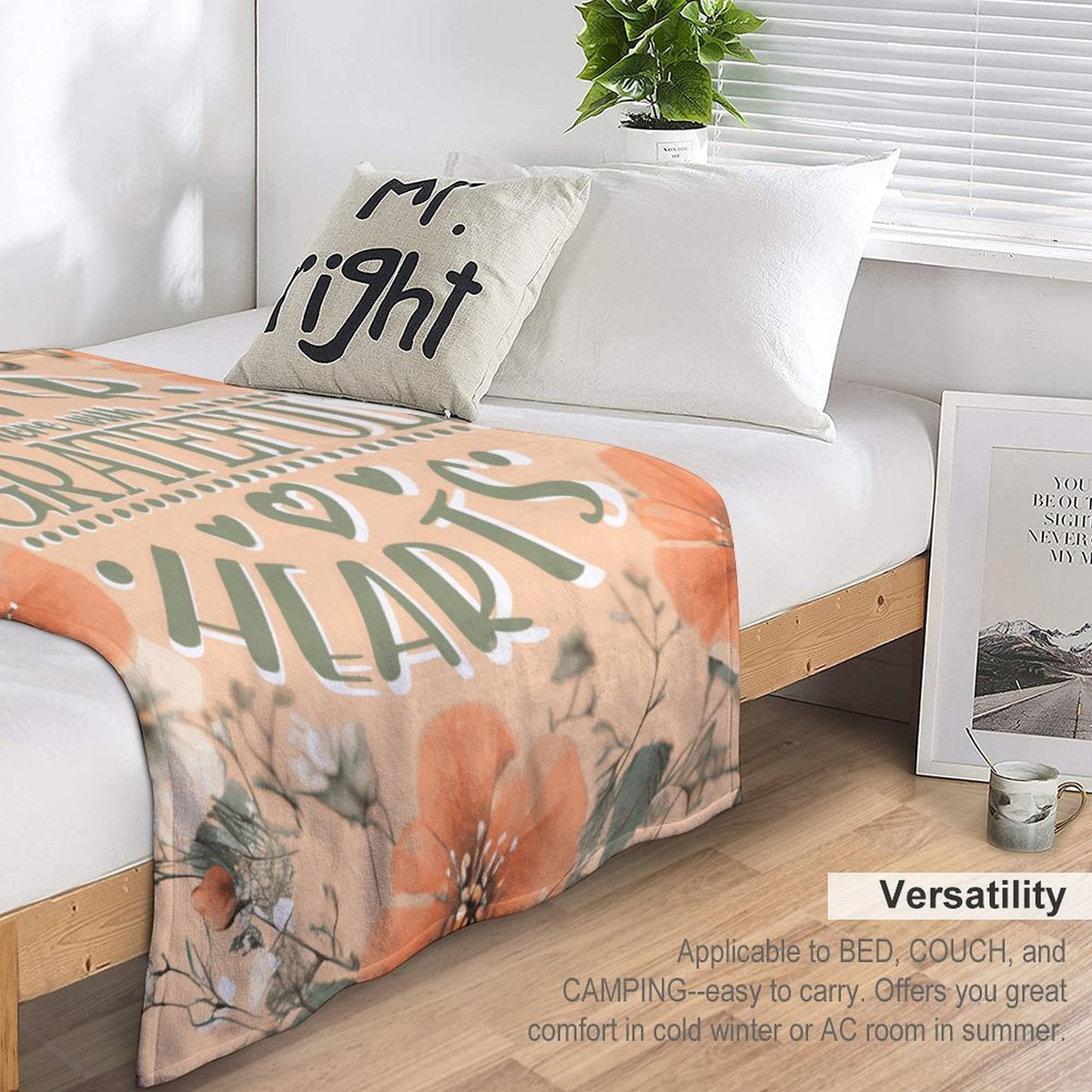 Gather Here with Grateful Hearts Orange Flannel Throw Blanket - 40"×50"