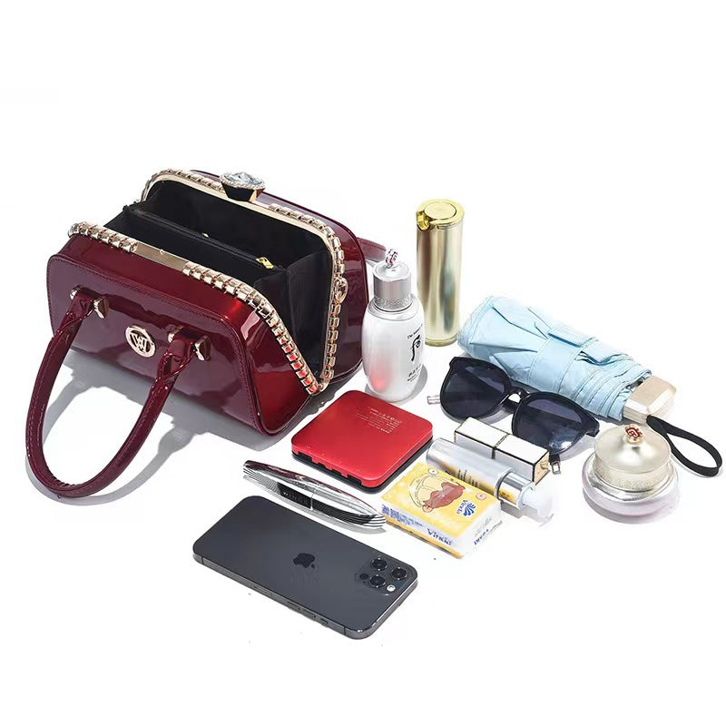 Shiny Leather Diamond-Embellished Simple And Elegant Womens Bag Multi-Functional Evening Clutch