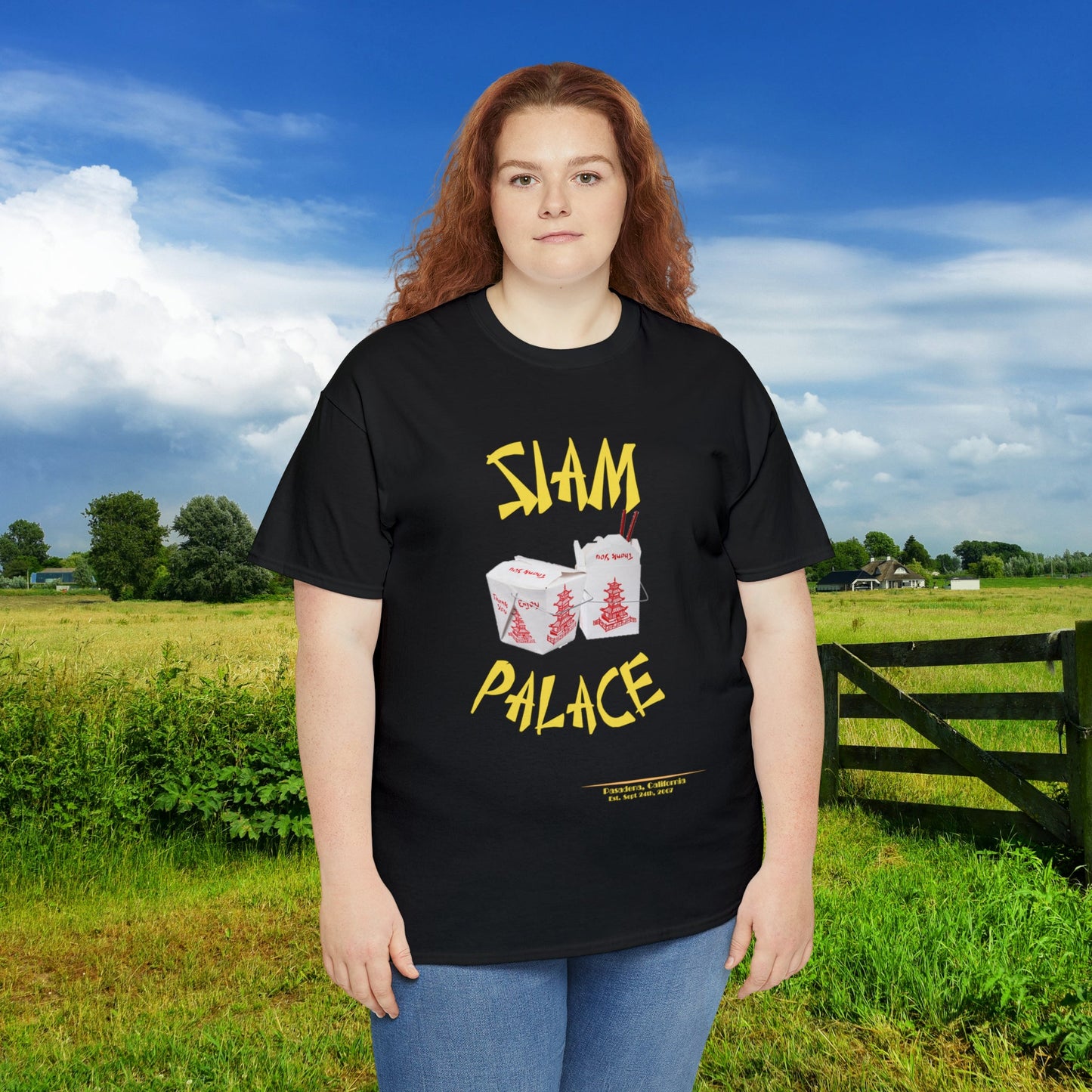 "DirkyThreadz Siam Palace T-Shirt - Bold Takeout Graphic Design in Black Cotton"
