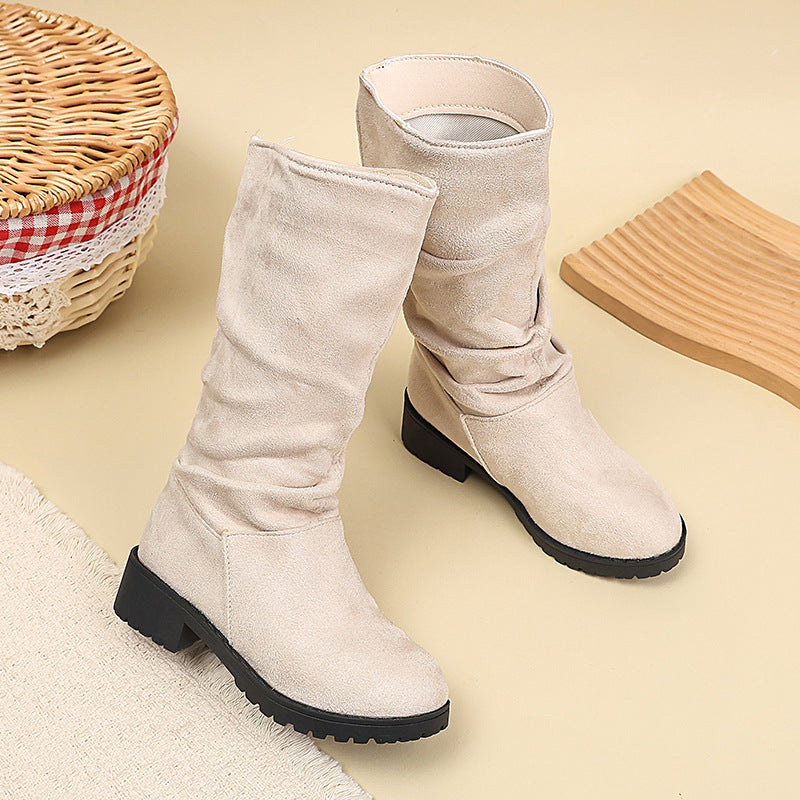 Korean-style Velvet-lined High-top Kids' Fashion Boots