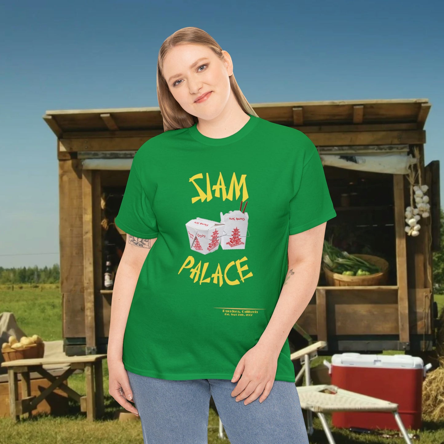 "DirkyThreadz Siam Palace T-Shirt - Bold Takeout Graphic Design in Black Cotton"
