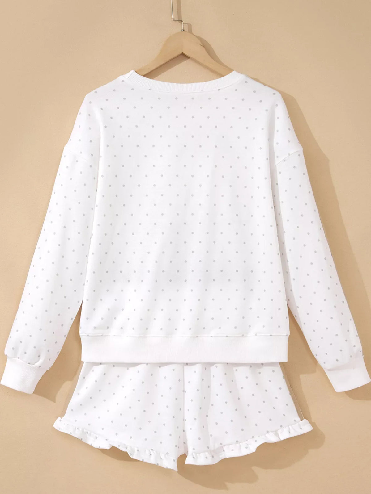 Polka Dot Long Sleeve Sweatshirt and Shorts Set
