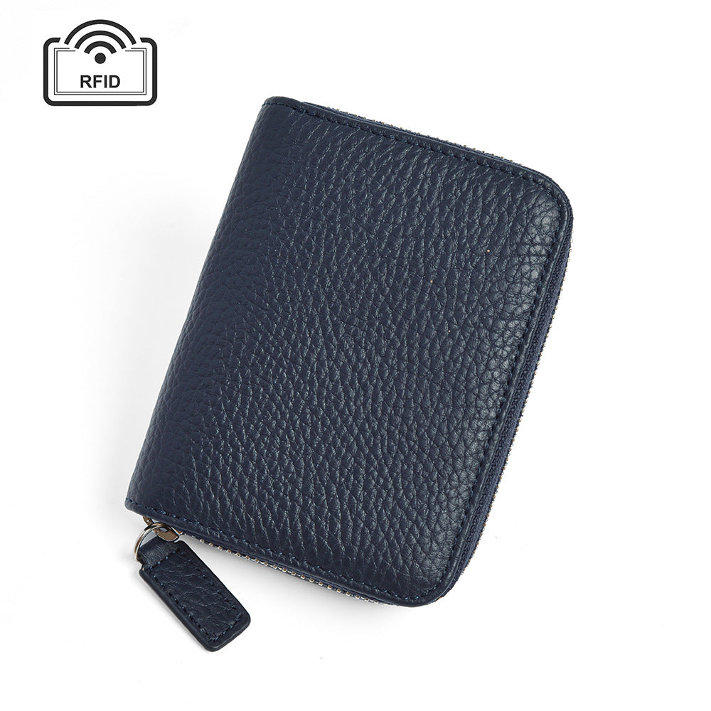 Leather Organ Card Wallet with RFID Zipper Bags