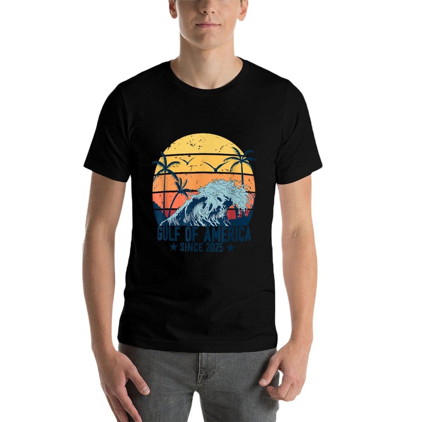 Retro Gulf Of USA America Est 2025 American Flag Man Women Slim-fit Cut T-Shirt