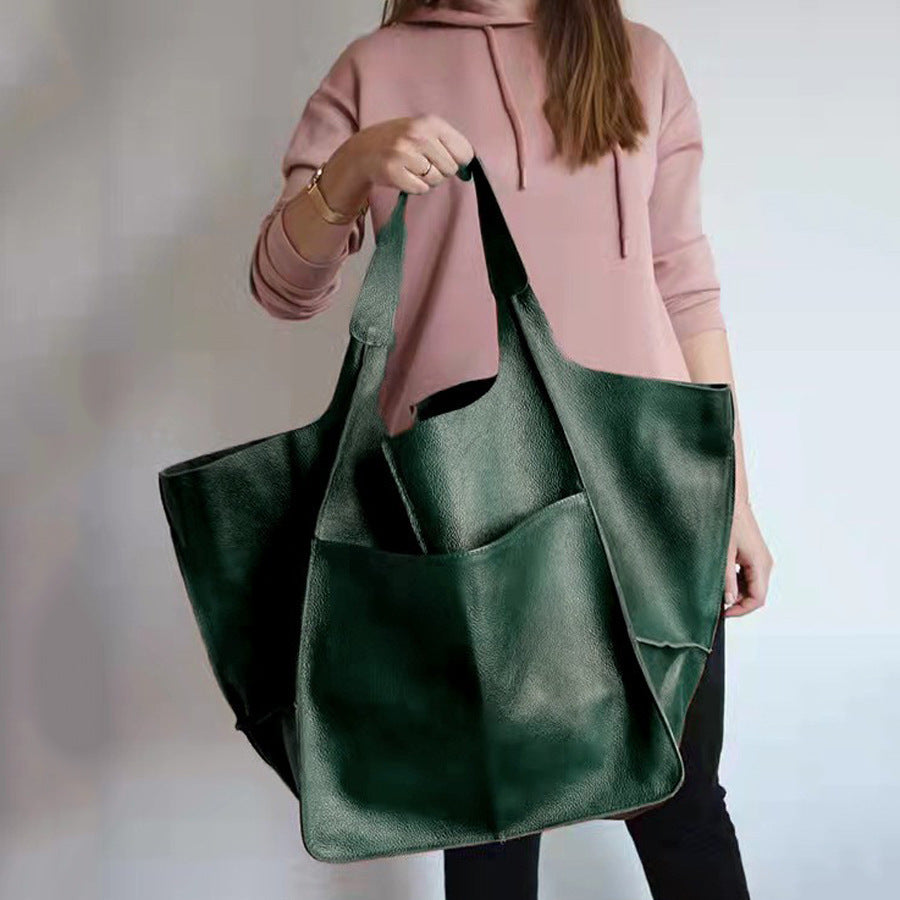 Women's Simple Soft Leather Large Capacity Handbag Travel Handbag