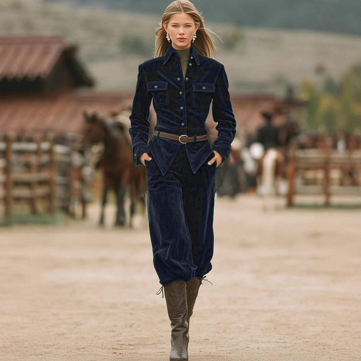 Women's Corduroy Button-Front Jacket & Relaxed Pants Set