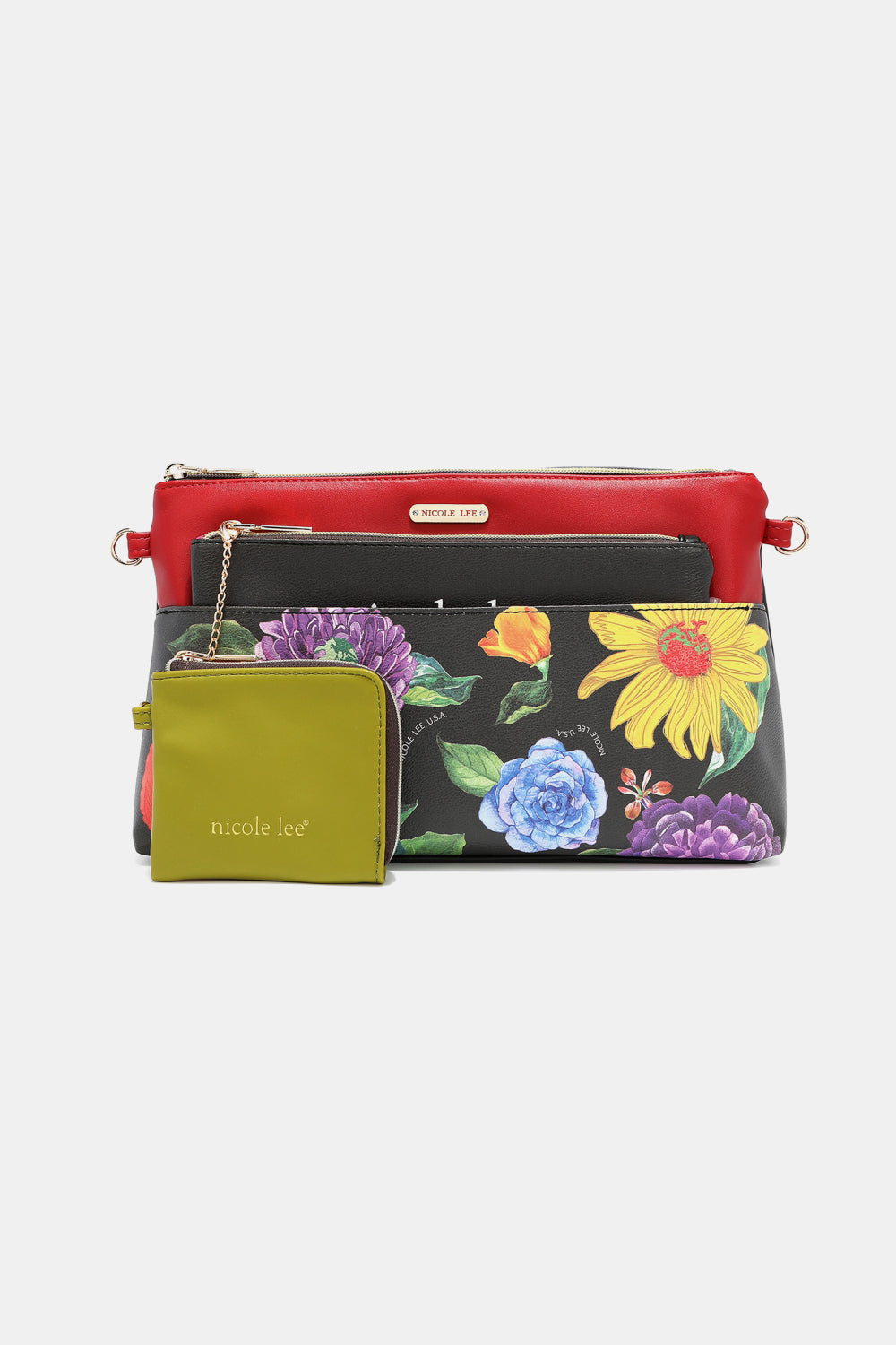 Bolso con estampado de Nicole Lee USA con tres bolsos pequeños