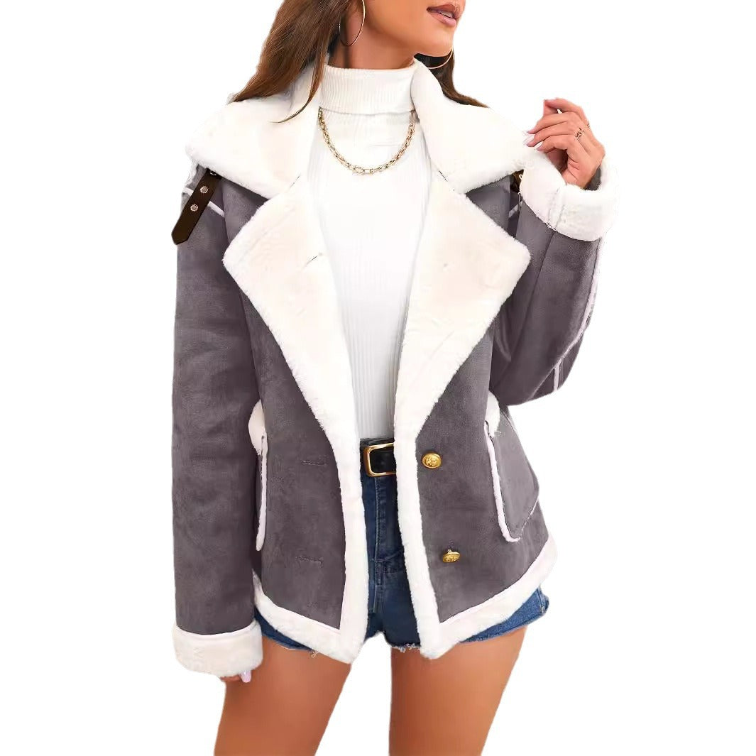 Fashion Polo Collar Plush Jacket Winter Warm Casual Jacket See size chart under “more details”
