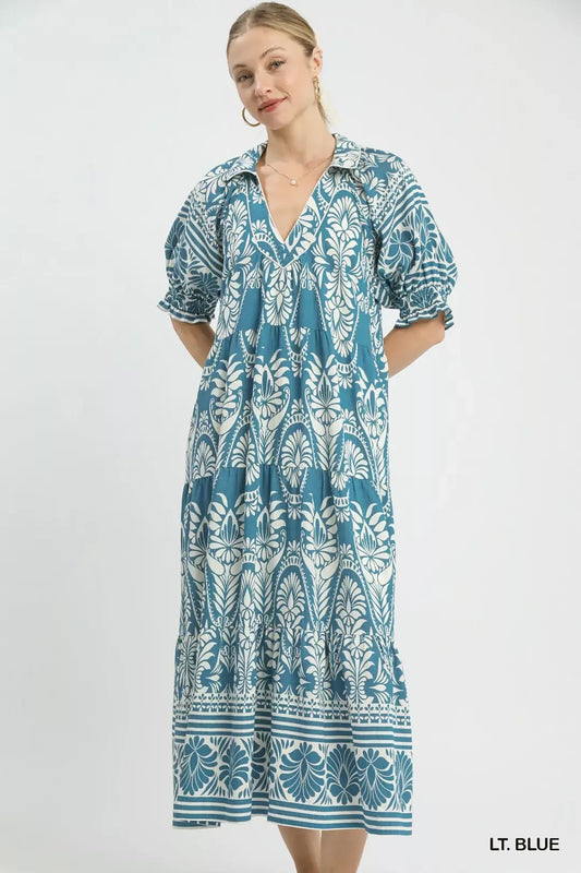 Umgee Two-tone Border Print Midi Dress