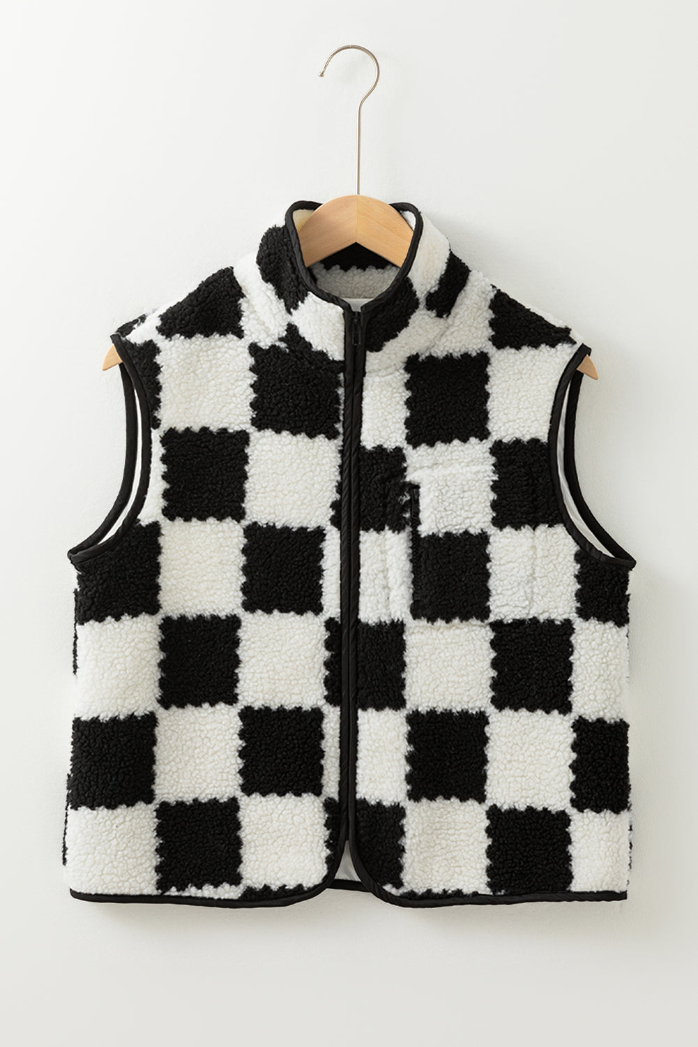 Chaleco con cuello sherpa a cuadros caqui