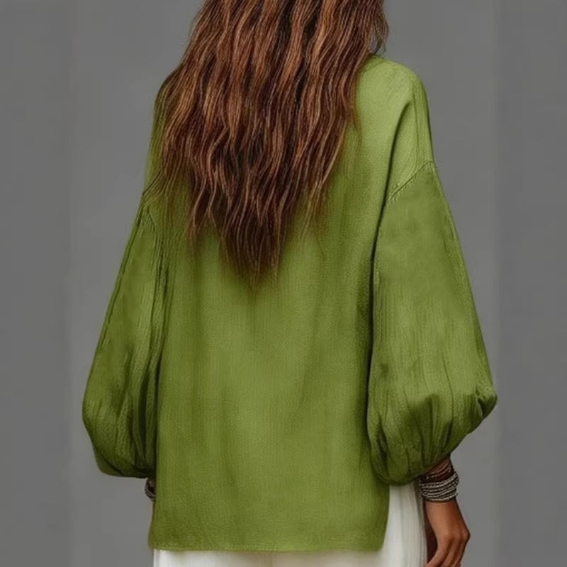 Retro Solid-color Loose-fit Casual Half-collar Long-sleeve