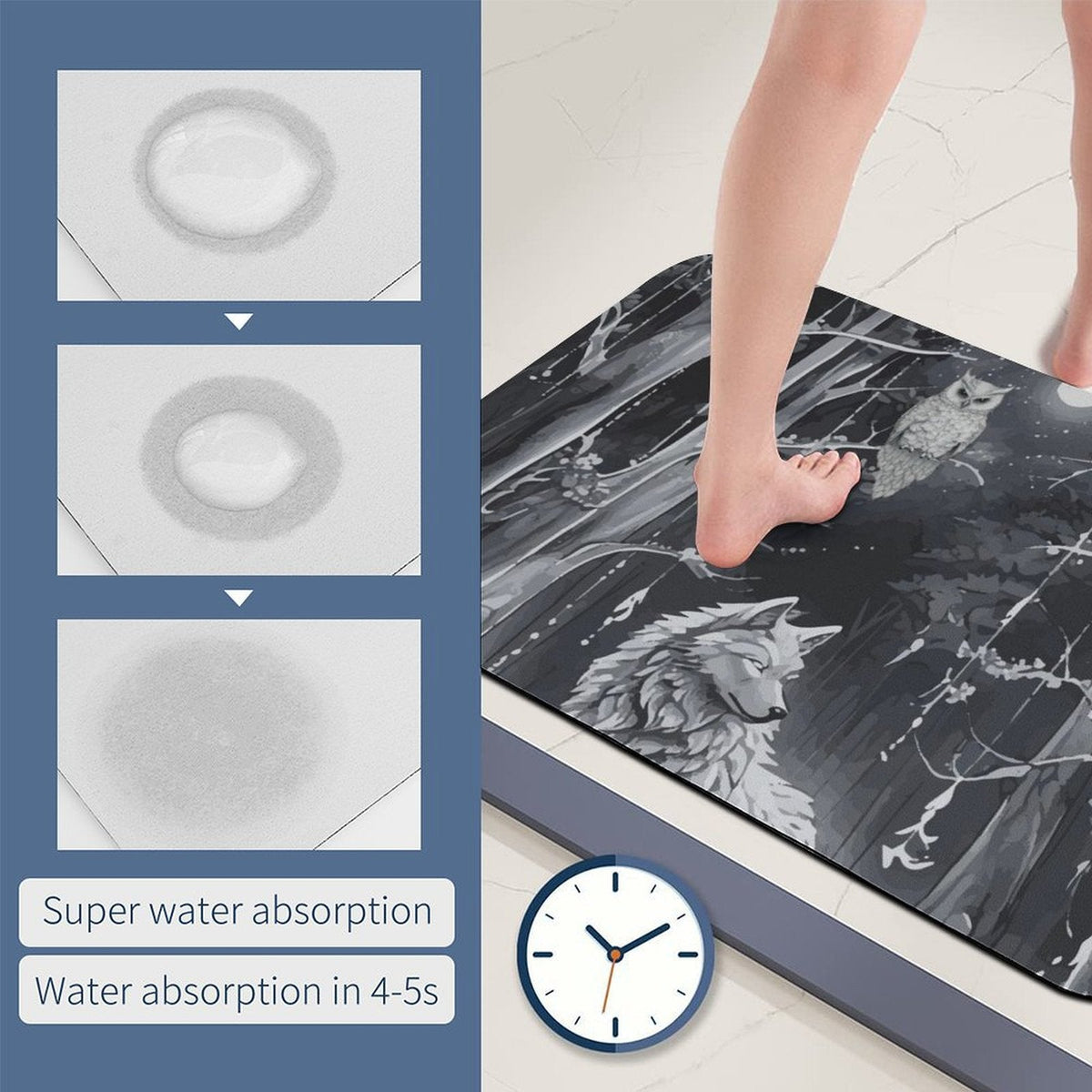 Ethereal Wolf in the Moonlight Design Diatomaceous Earth Bath Mat | Ships from USA