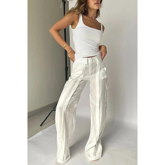 Pantalones Rectos Sueltos Estilo Ins Con Diseño Multibolsillos Nueva Moda Casual Vacaciones Pantalones Ropa de Mujer