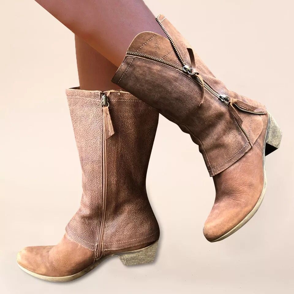 Women's Fashion Casual Side Zipper Mid-calf Boots