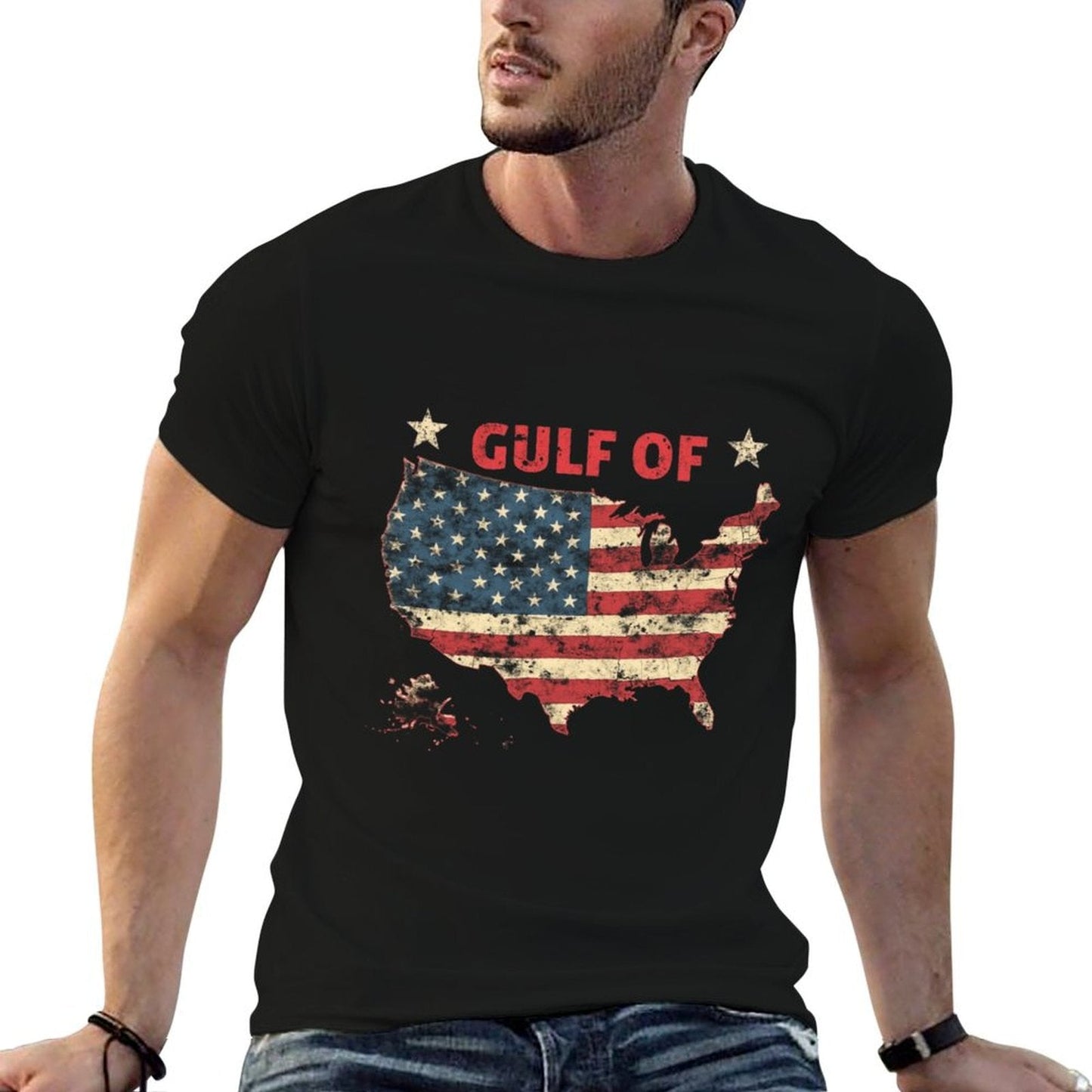 Mens Womens Gulf of USA America Funny USA Flag Vintage Retro Stretchy T-Shirt