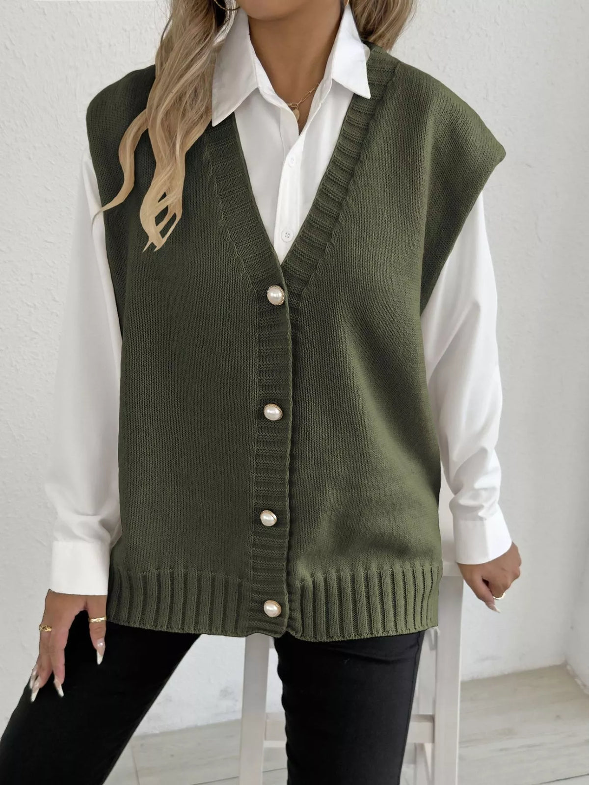 Button-Down Button Up Sweater Vest