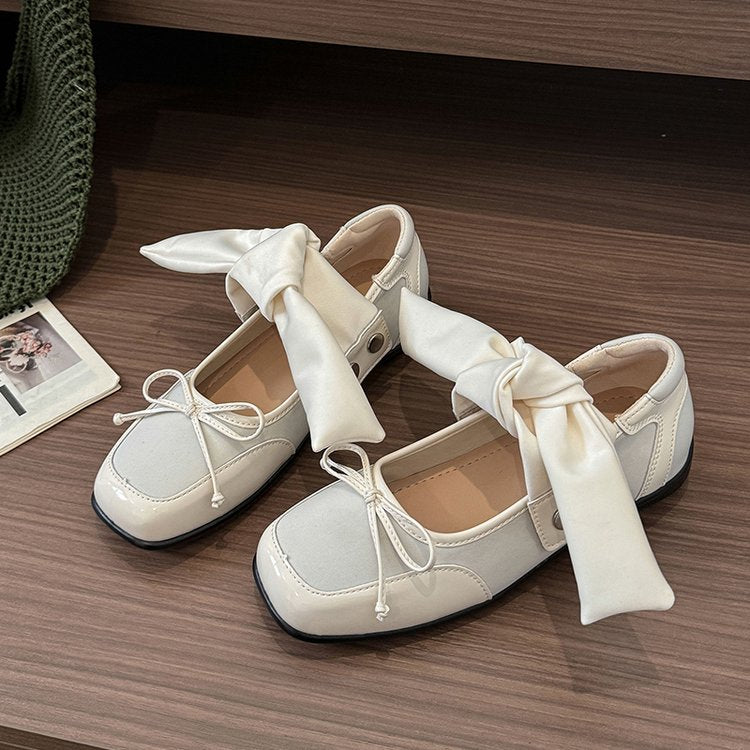 Women Flat Mary Jane Ankle Sandal Boots, Summer Outdoor Bow Detachable Shallow Cut Ballet Flats Match Dresses