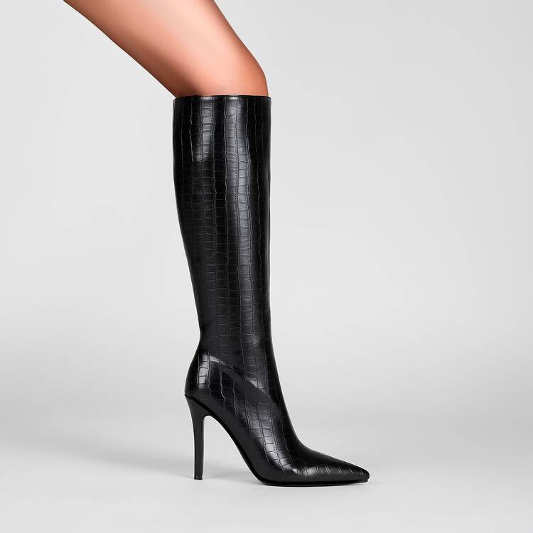 Solid Color Zipper Pointed Stiletto Heel Boots