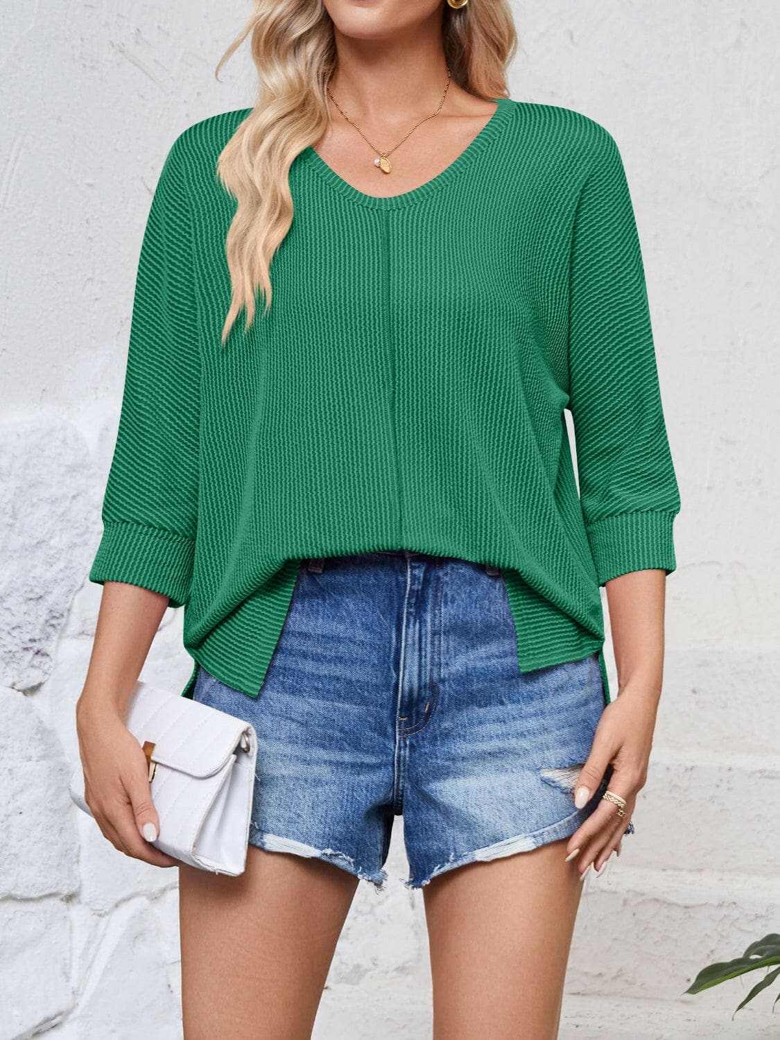 T-Shirts Trendsi just arrived - Textured 3/4 sleeve blouse