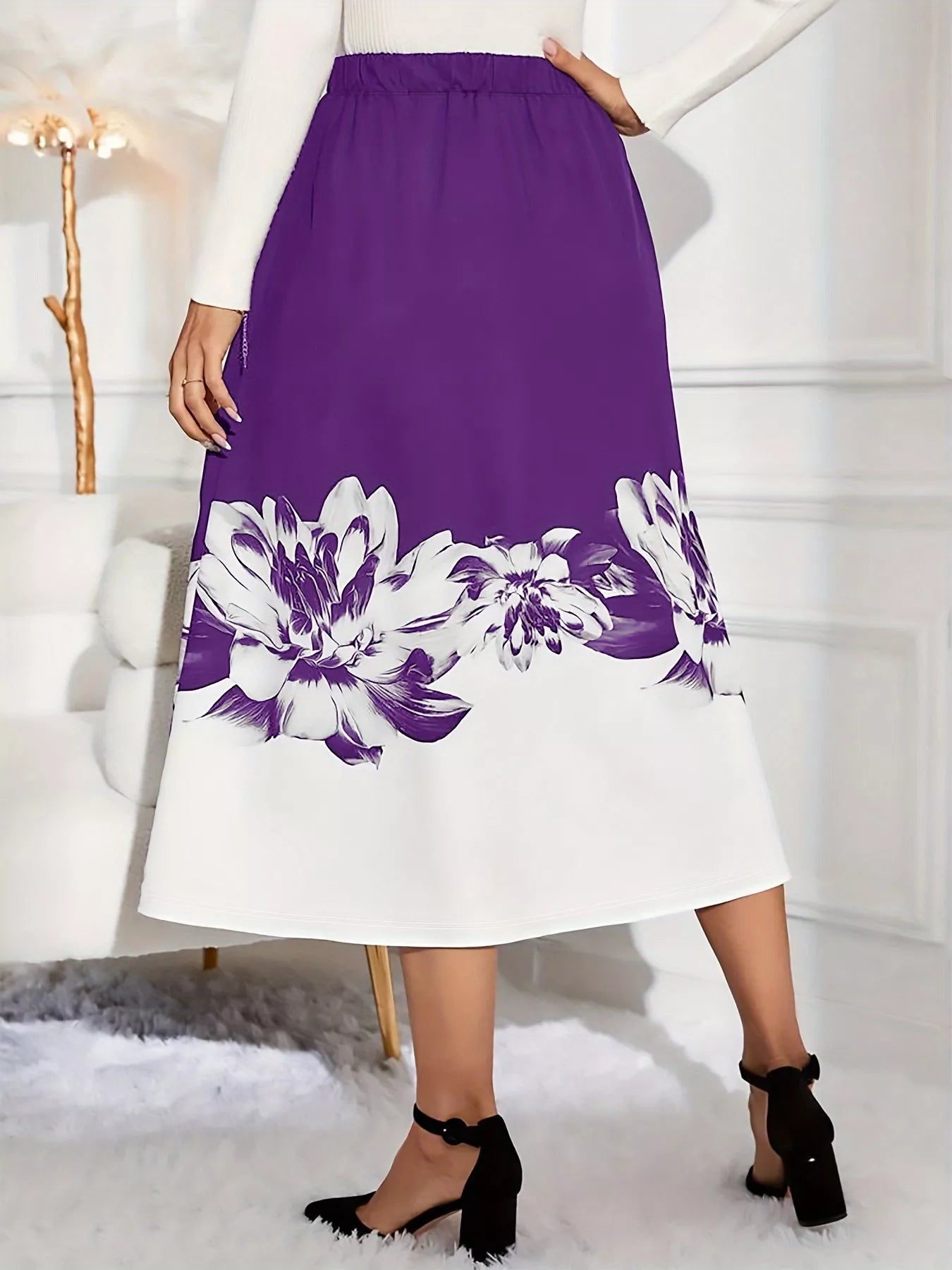 Falda Midi Evasé con Estampado Floral Ver tabla de tallas en "más detalles"