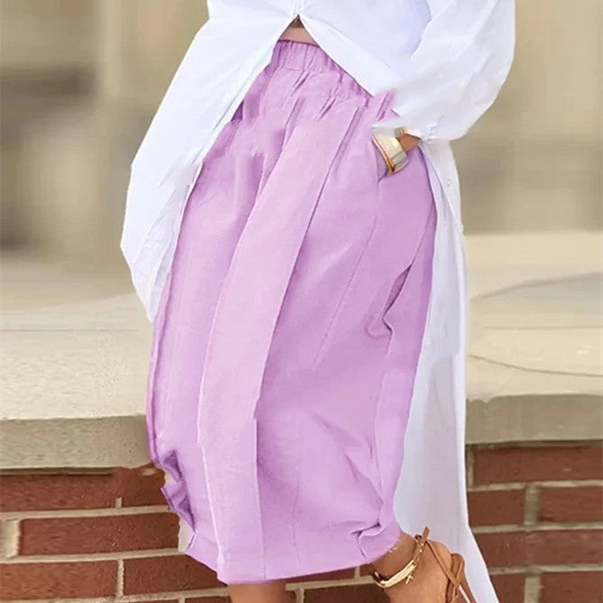 Pantalón Caprí Ancho de Algodón Liso para Mujer
