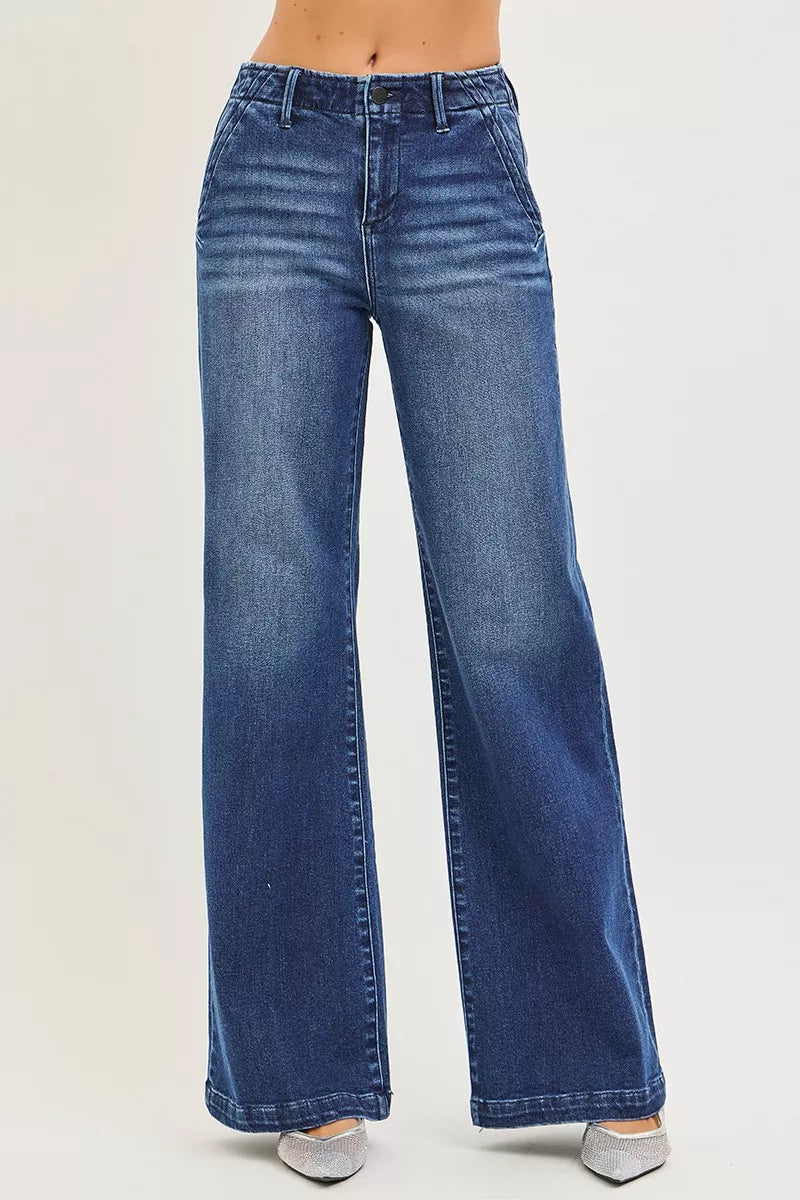 Pantalones Vaqueros Anchos de Tiro Alto RISEN con Bolsillos Inclinados