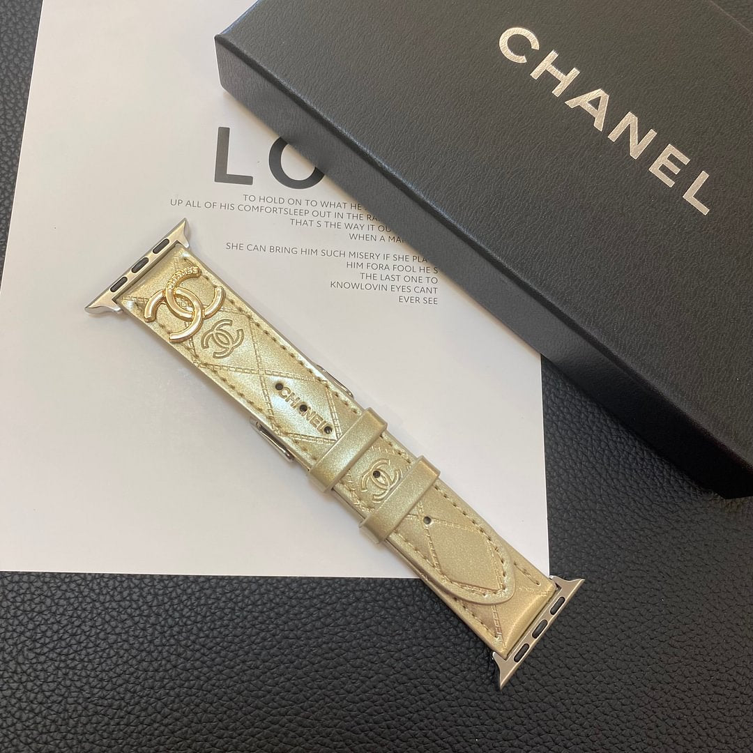 Correa de cuero brillante para Apple Watch con logotipo metálico de lujo