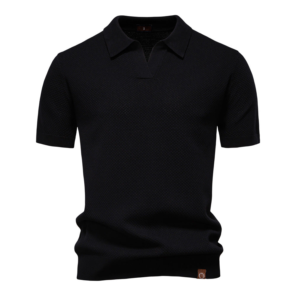 2026Summer High Quality European Size Pineapple Wool Polo Shirt Men's Business Seagull Collar Men's Short Sleeve Sweater Polo