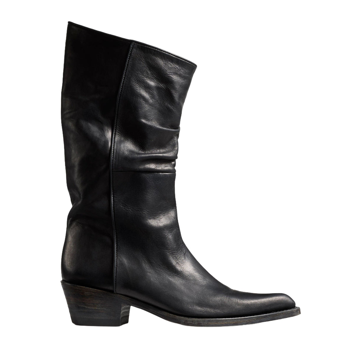 Retro Mid-heel Boots With Pleated Detailing And A Distressed Finish Slip-on Style