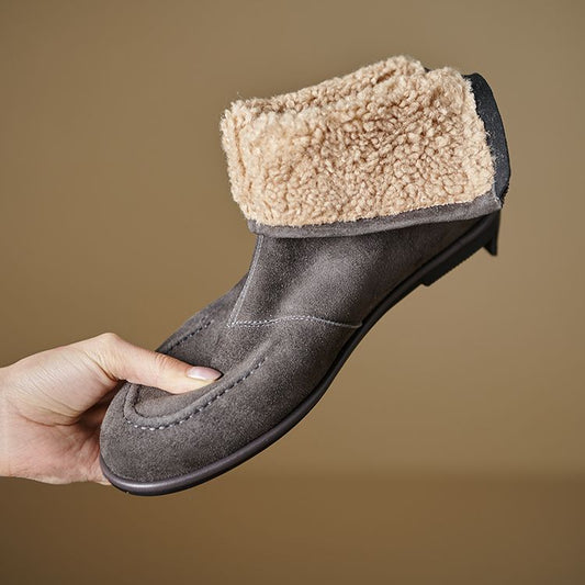 Women’s Fleece-Lined Ankle Boots – Round Toe Low Heel Winter Boots