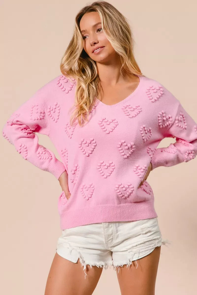 Top de punto con escote en V y pompón de corazón "BiBi Valentines"