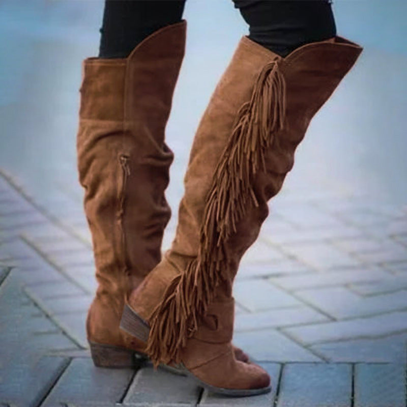 Women's Tassel Long Tube Boots