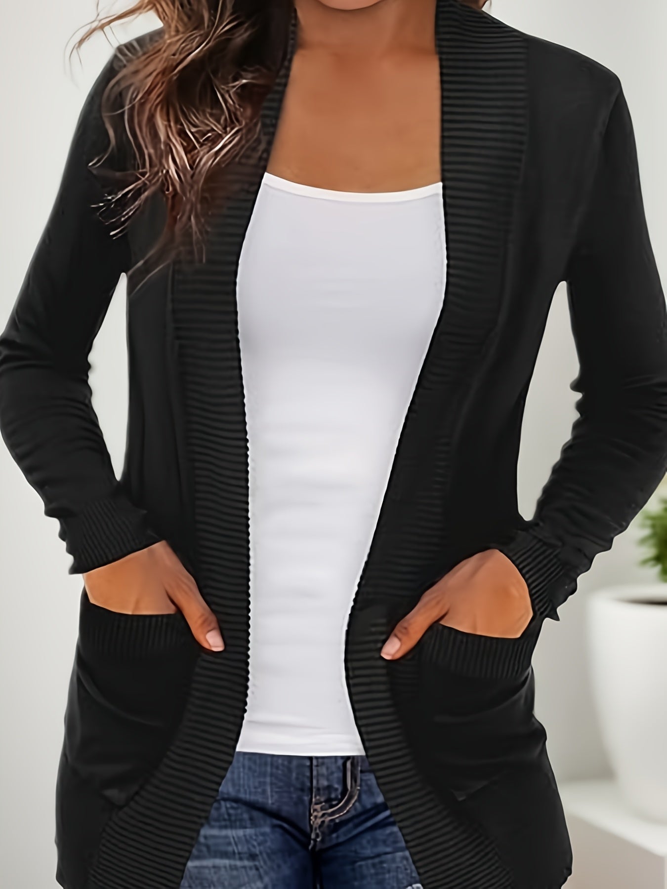Cárdigan de punto casual para mujer con bolsillos
