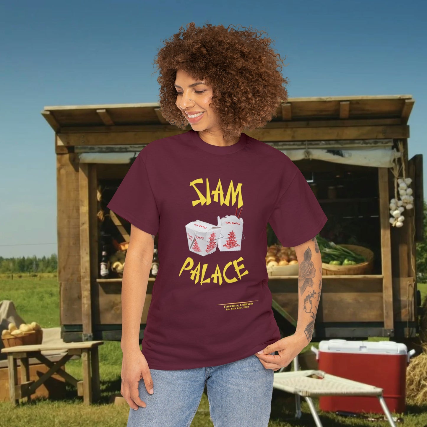 "DirkyThreadz Siam Palace T-Shirt - Bold Takeout Graphic Design in Black Cotton"