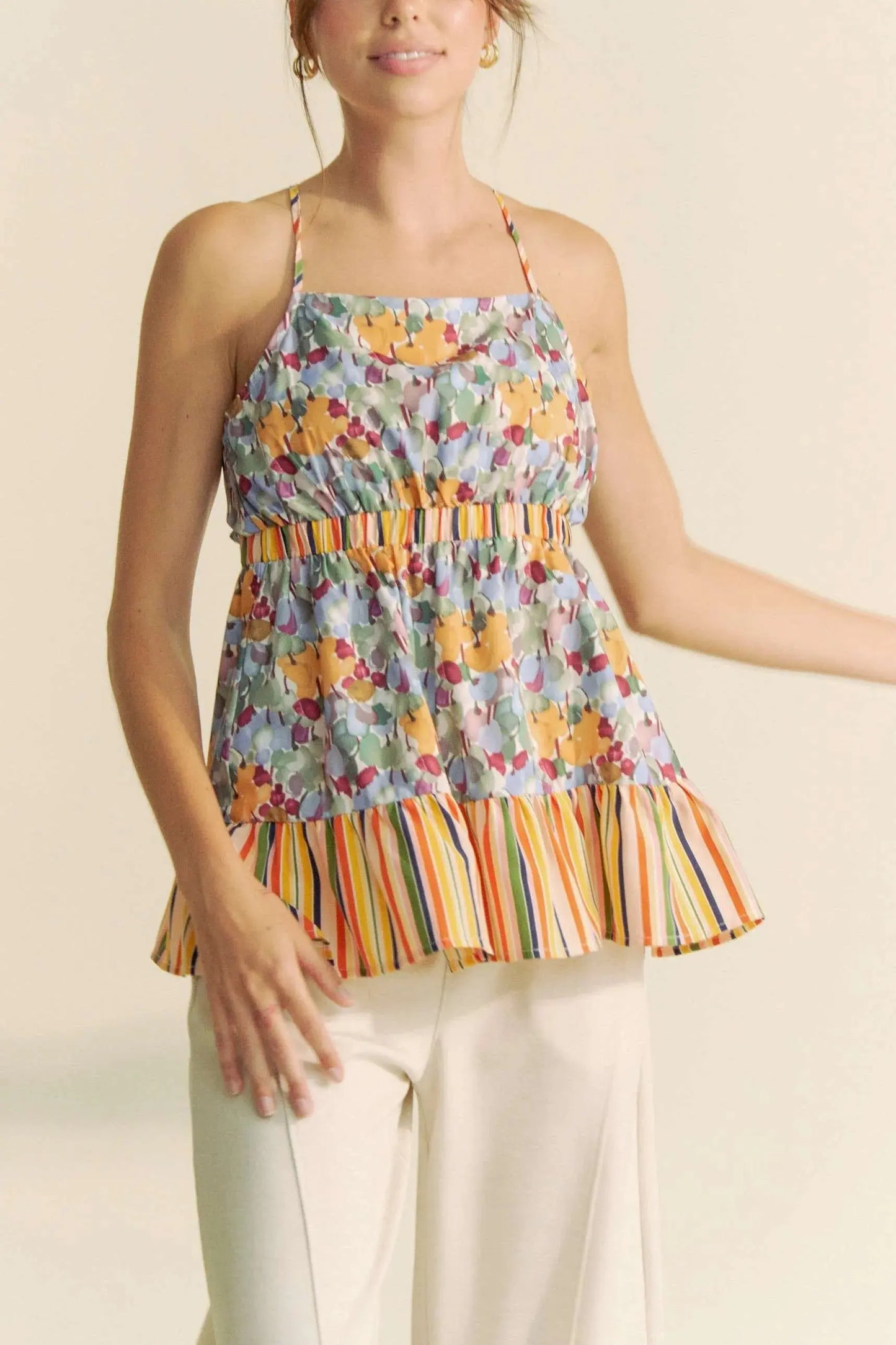 Women's Tank Top Tank Top - Floral Smocked Ruffle - Summer Casual Tie Back