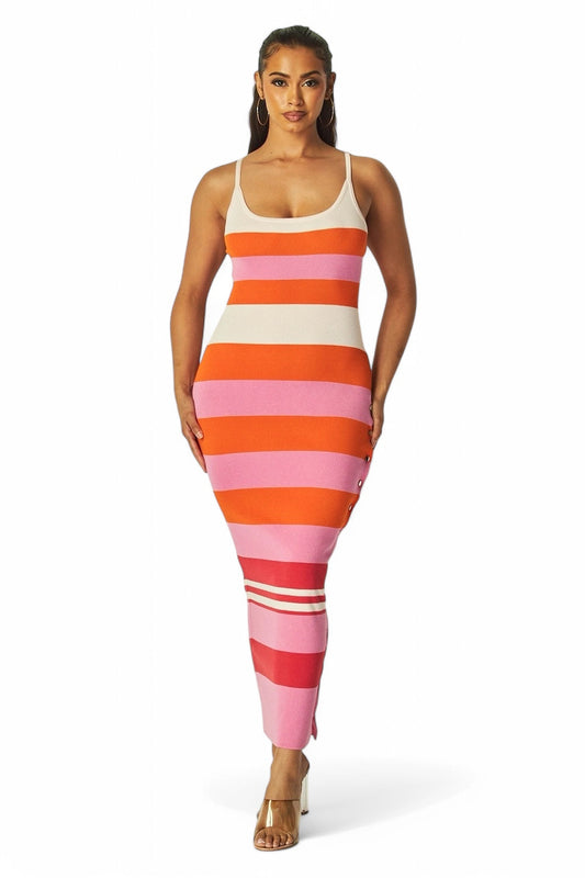 Vestido largo de punto Bethany Stripe con tirantes finos