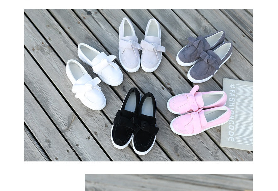 Women Nubuck Loafers Casual Bowknot Shoes