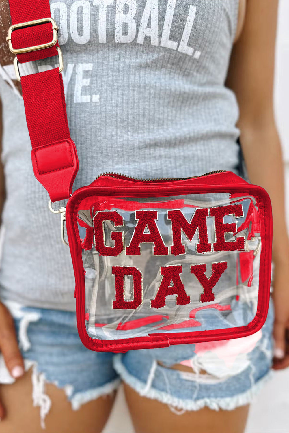 Bolso Transparente Negro de Chenilla con Patrón GAME DAY