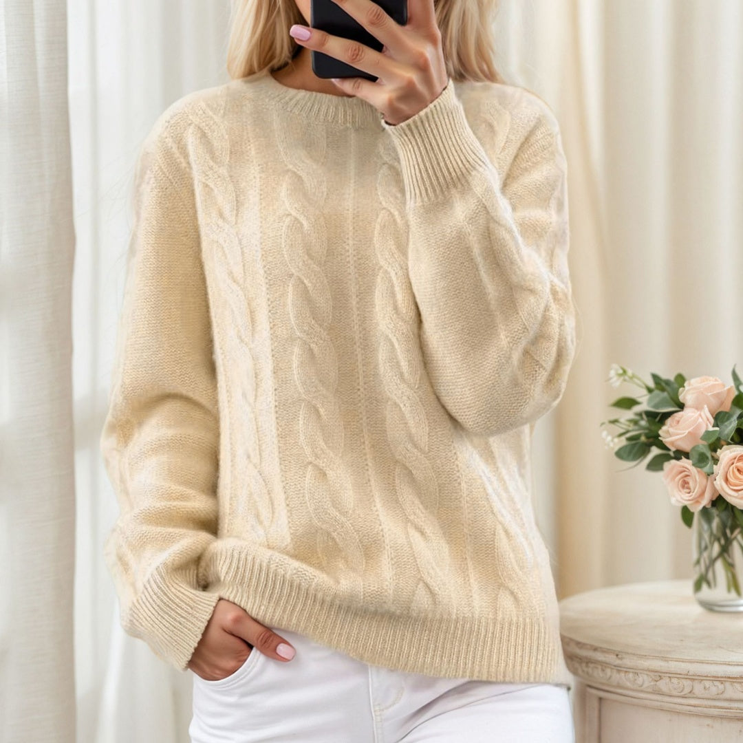 European And American Foreign Trade Women's Wear 2026 Autumn And Winter New Round Neck Solid Color Knitted Shirt Top Retro Fried Dough Twists Pullover Sweater Women