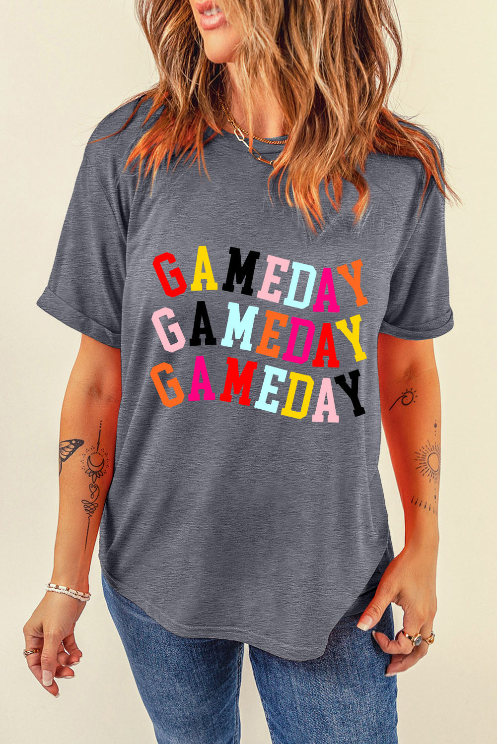 Camiseta Gráfica Cuello Redondo DÍA DE JUEGO Gris Colorida