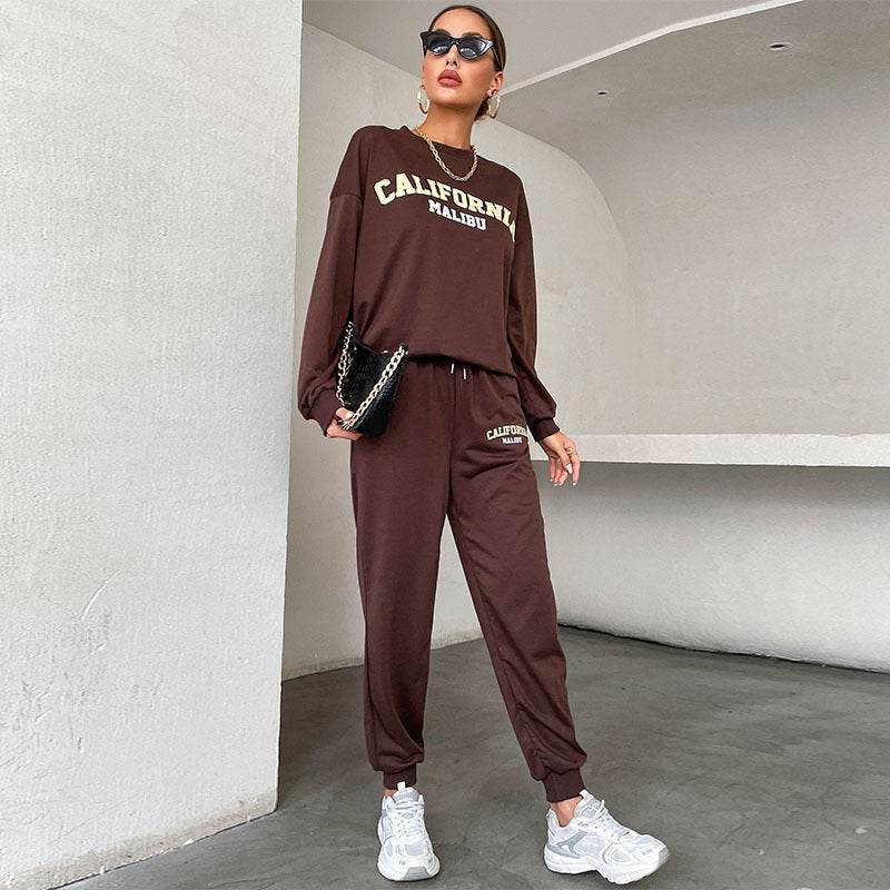 Letter-printed Two-Piece Sweatshirt Casual Sportswear Set For Women