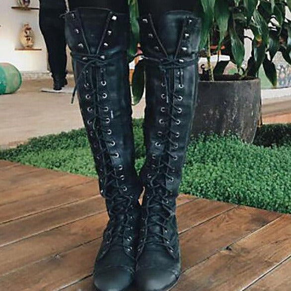 Women's Solid Color Lace-up Fashion Boots