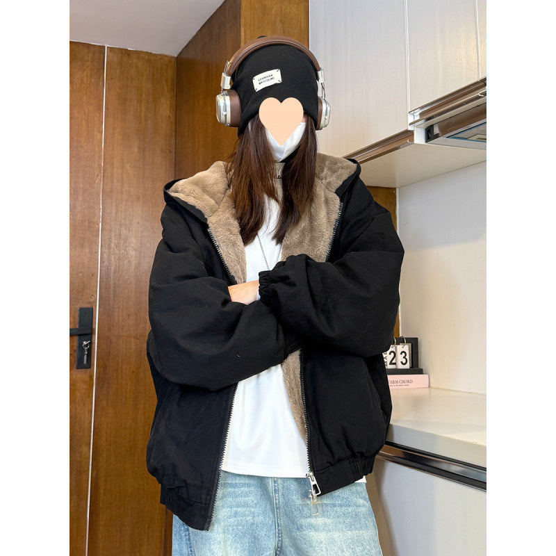 Thicken Cotton Clothes Coat Hooded Plush Warm Jacket
