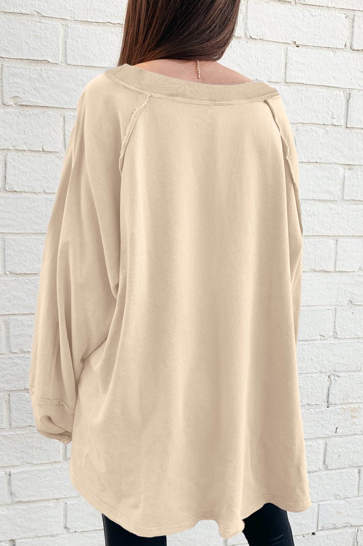 Sudadera holgada patchwork con costura sin rematar color beige liso
