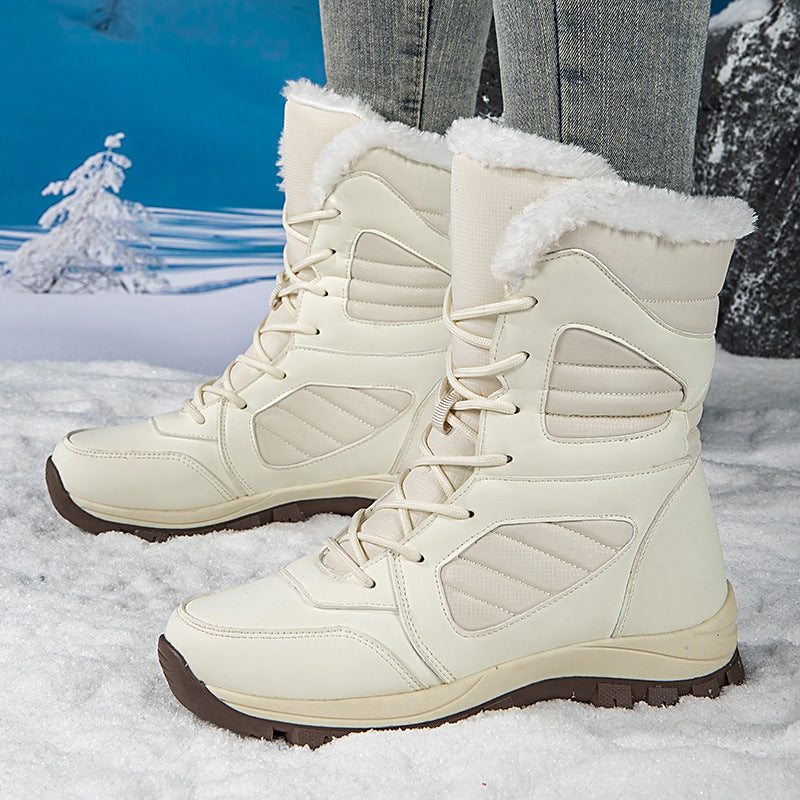 Botas de nieve de invierno de caña alta para mujer - Botas de algodón impermeables con forro polar