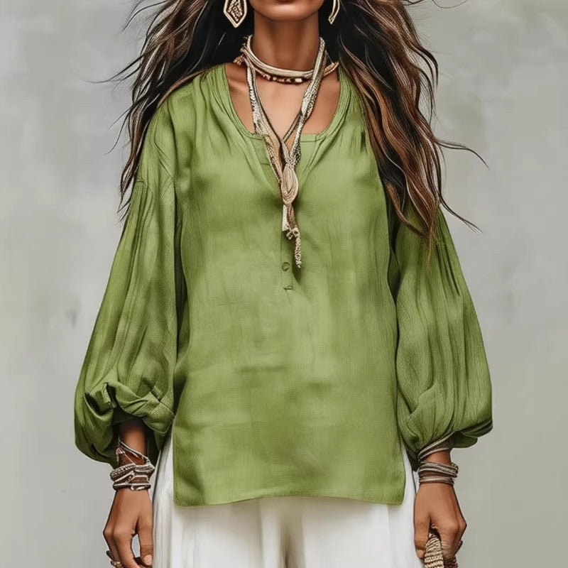 Retro Solid-color Loose-fit Casual Half-collar Long-sleeve
