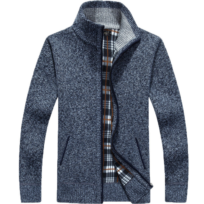 Men's Autumn And Winter Cardigan Zipper Sweater Thickened Fleece-lined Collar Men's Loose Warm Sweater Jacket Top For Men