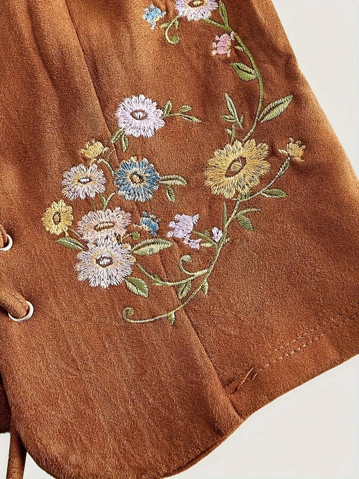 Floral Embroidered Lace-Up Vest Coat