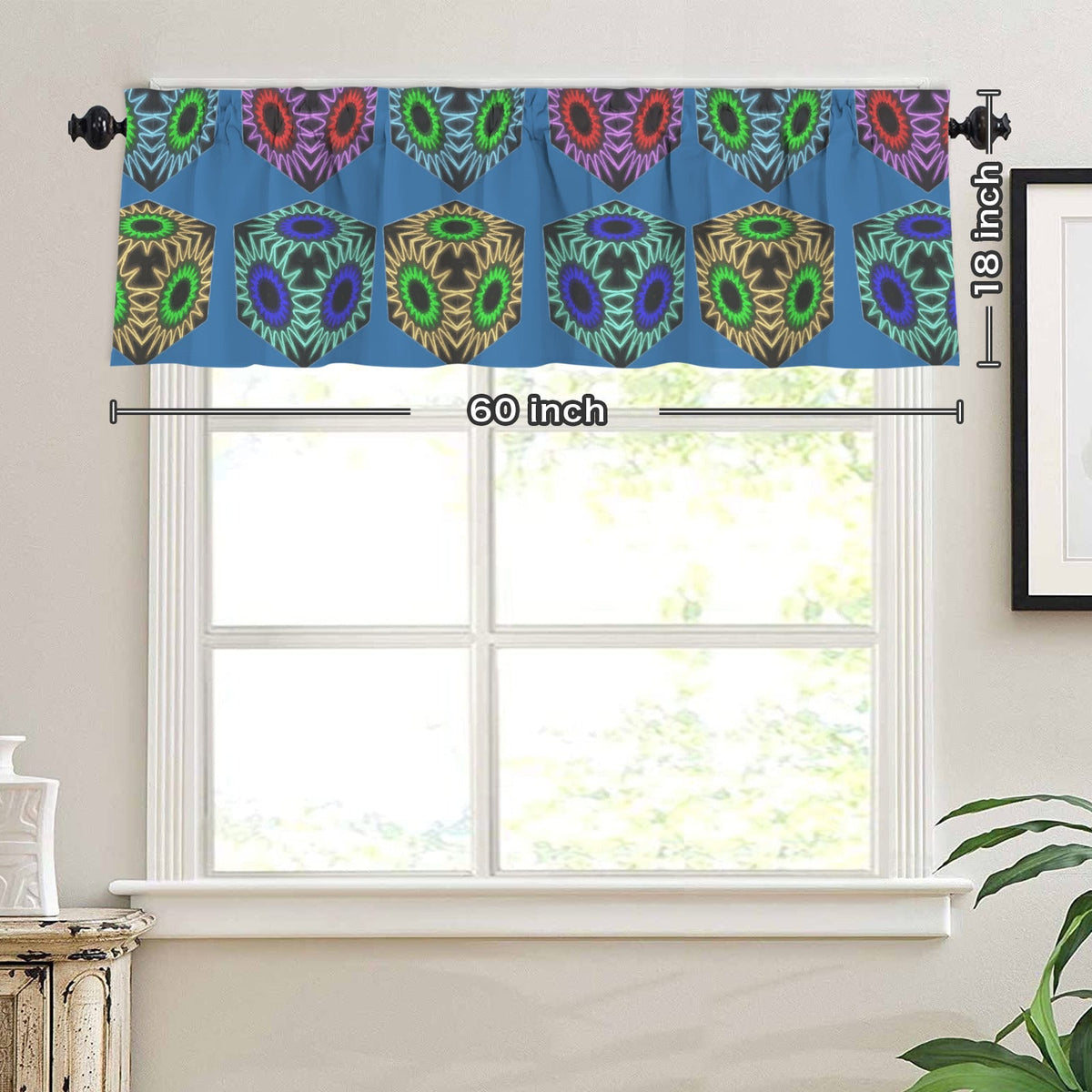 Colorful Cubes Blue Window Curtains - 5 Sizes Available